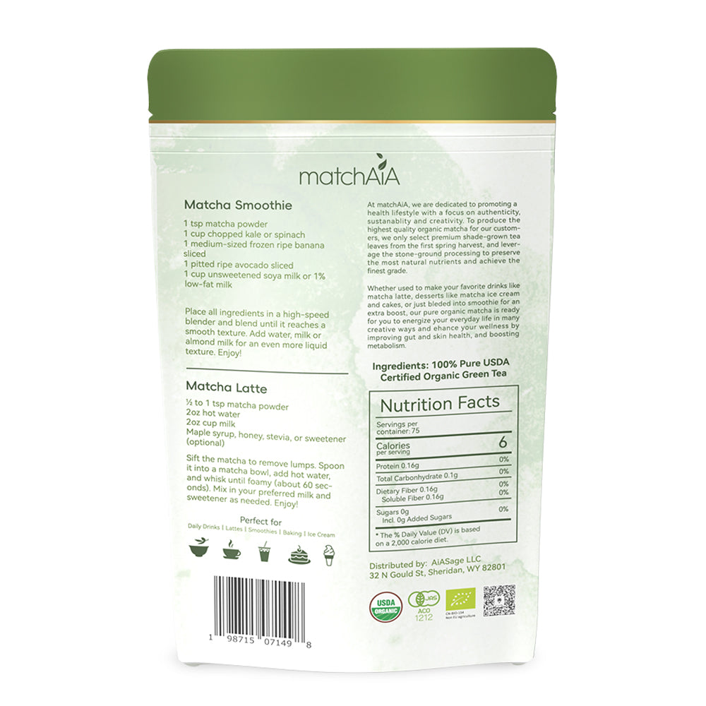 Premium Culinary Grade, 100% Pure Green Tea Powder, Perfect for Lattes, Smoothies, Desserts and Baking, Sugar Free, Gluten Free (150g / 5.3oz Pouch)