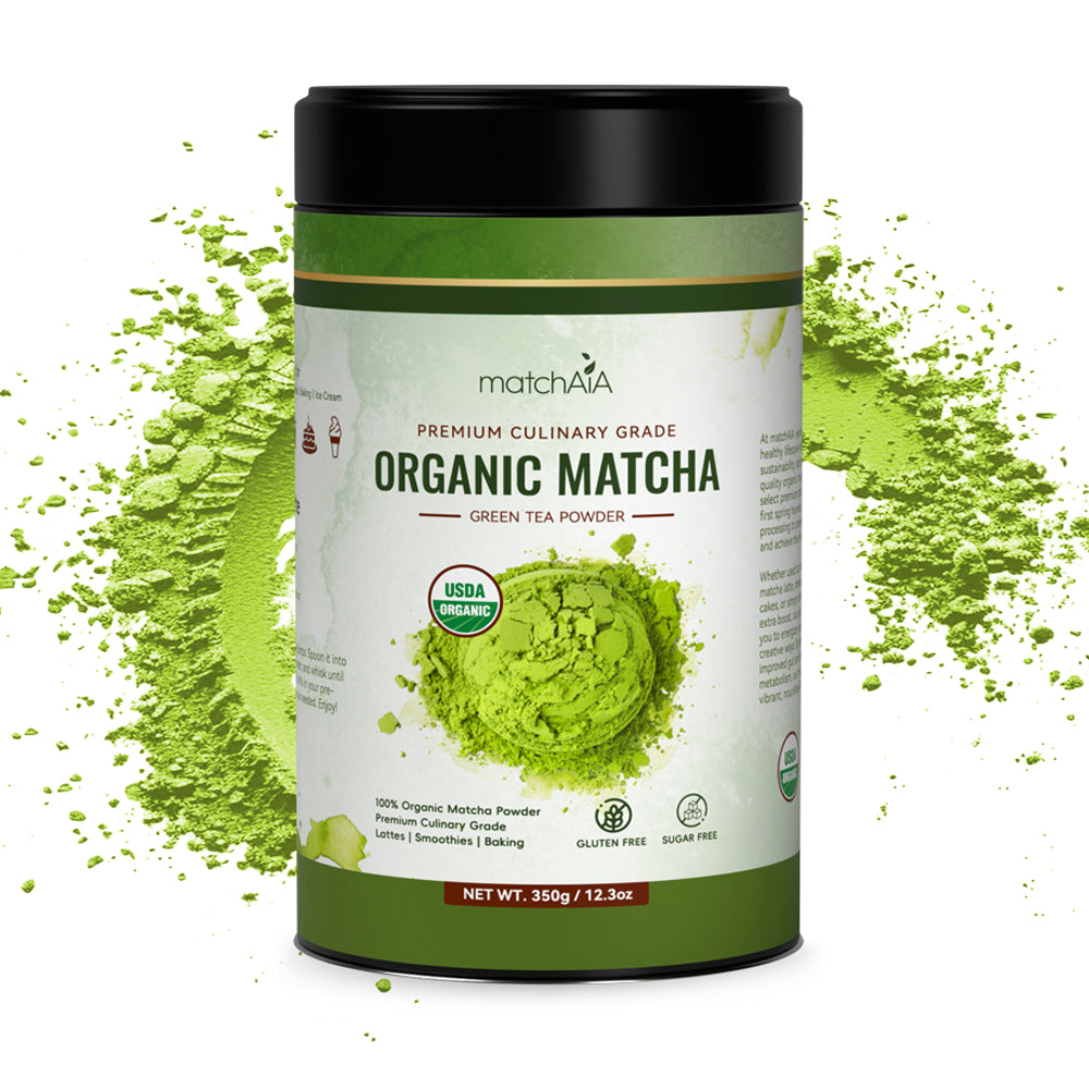 Premium Culinary Grade, 100% Pure Green Tea Powder, Perfect for Lattes, Smoothies, Desserts and Baking, Sugar Free, Gluten Free (350g / 12.3oz Tin Can)