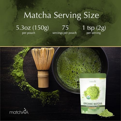 Premium Culinary Grade, 100% Pure Green Tea Powder, Perfect for Lattes, Smoothies, Desserts and Baking, Sugar Free, Gluten Free (150g / 5.3oz Pouch)