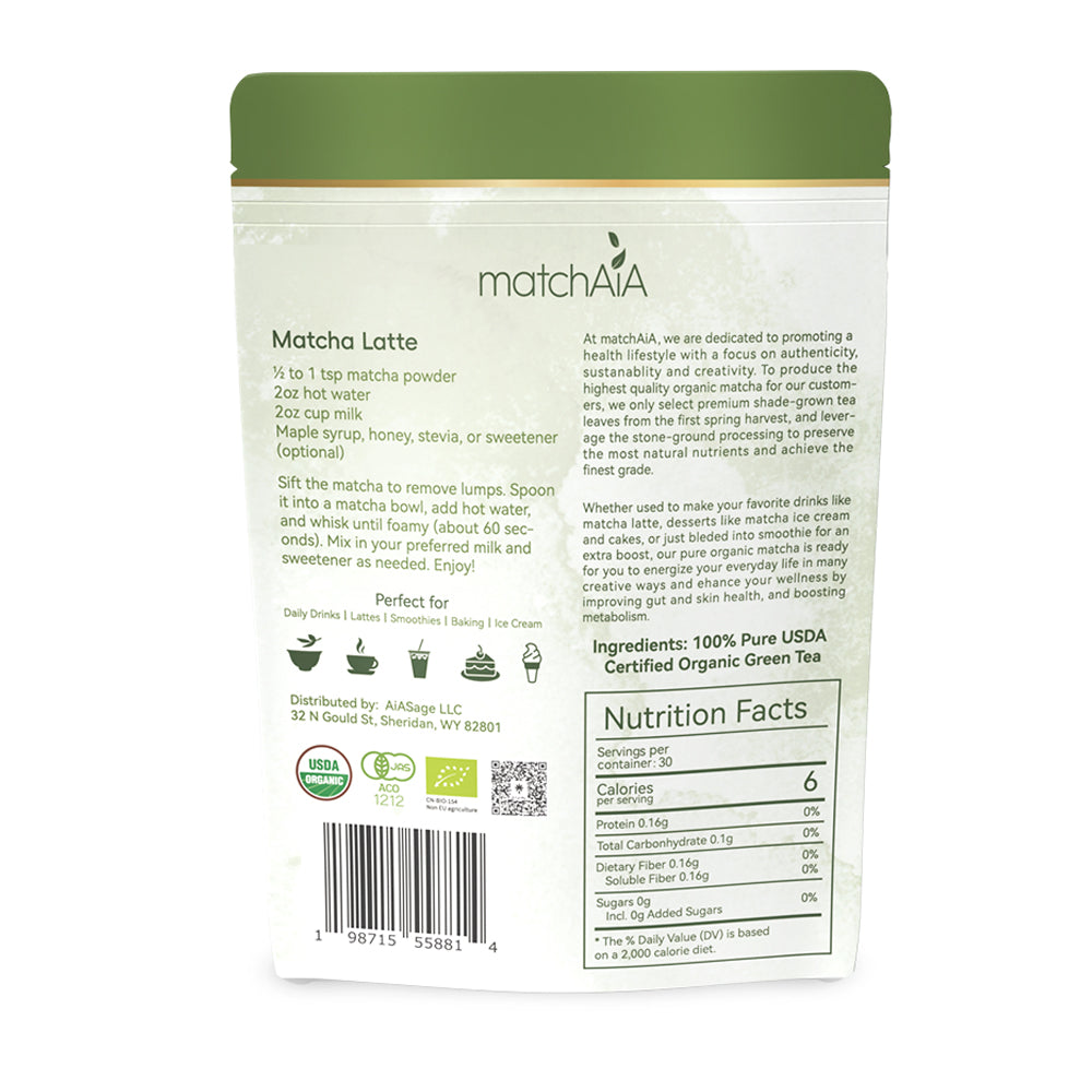 Premium Culinary Grade, 100% Pure Green Tea Powder, Perfect for Lattes, Smoothies, Desserts and Baking (60g / 2.1oz Pouch)