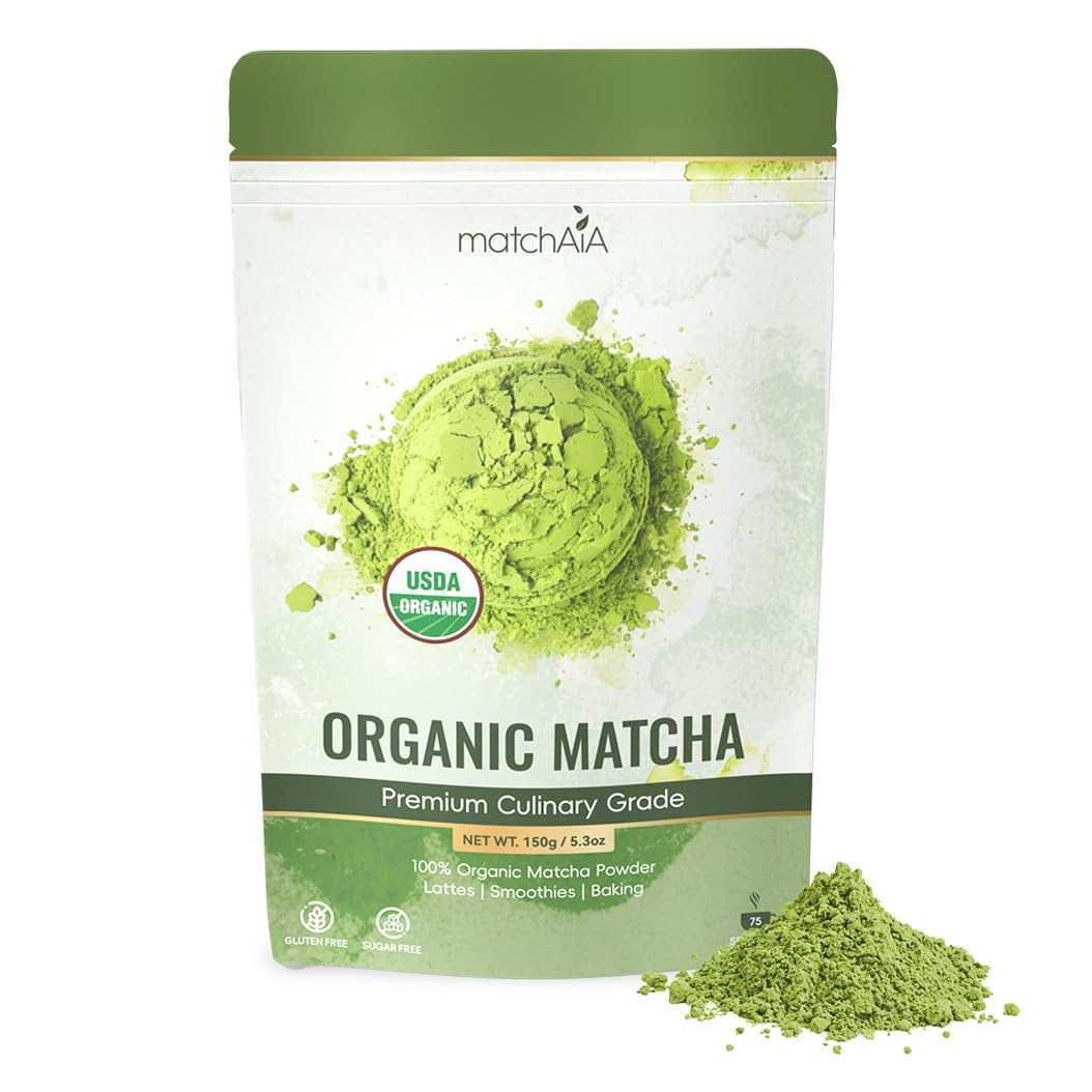 Premium Culinary Grade, 100% Pure Green Tea Powder, Perfect for Lattes, Smoothies, Desserts and Baking (60g / 2.1oz Pouch) matchaia