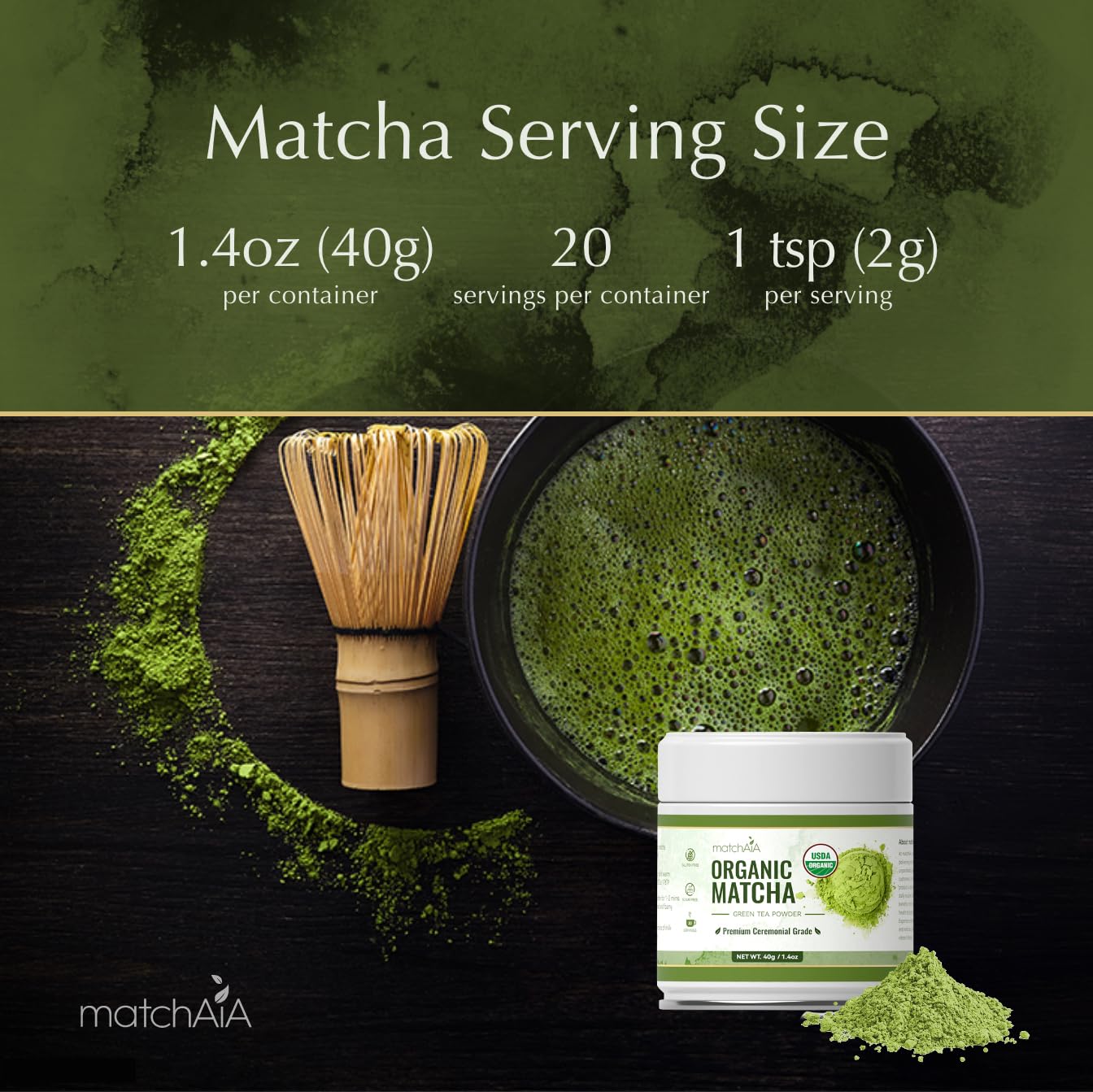 Premium Ceremonial Grade Organic Matcha Powder (60g / 2.1oz Tin Can)