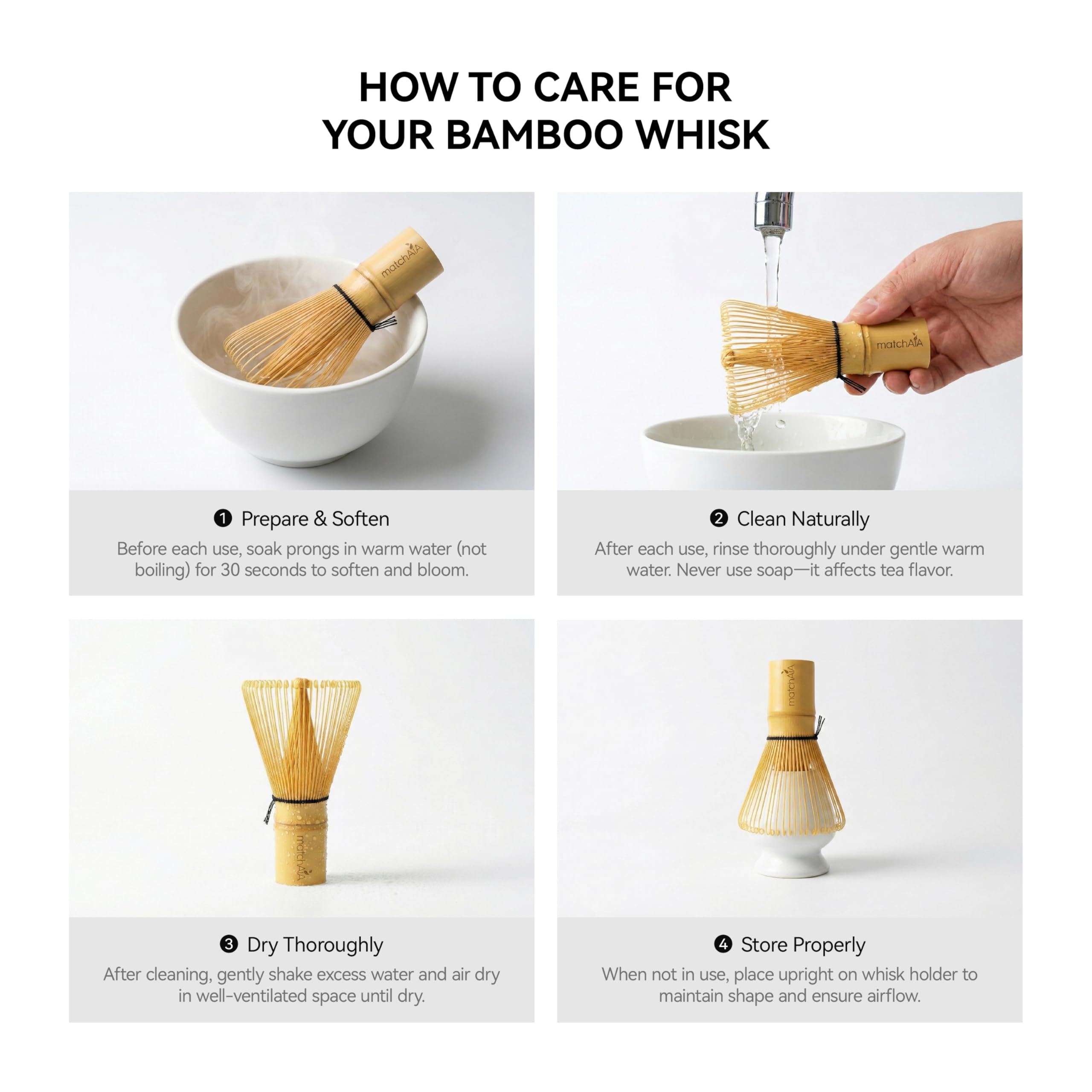 MatchAiA Matcha Whisk - Bamboo Whisk for Matcha Powder, Handcrafted Organic Traditional Japanese Chasen, 100-Prong Matcha Stirrer Wisk Mixer Brush for Authentic Tea Preparation matchaia