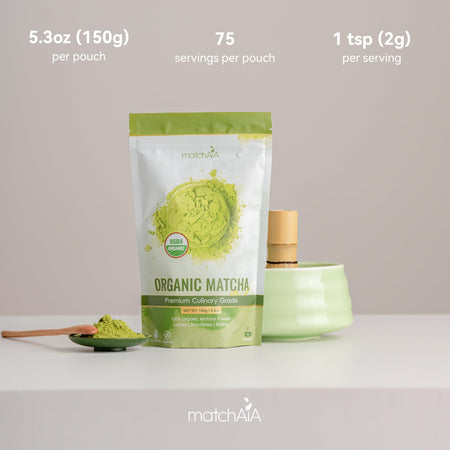 Premium Culinary Grade, 100% Pure Green Tea Powder, Perfect for Lattes, Smoothies, Desserts and Baking, Sugar Free, Gluten Free (150g / 5.3oz Pouch) matchaia