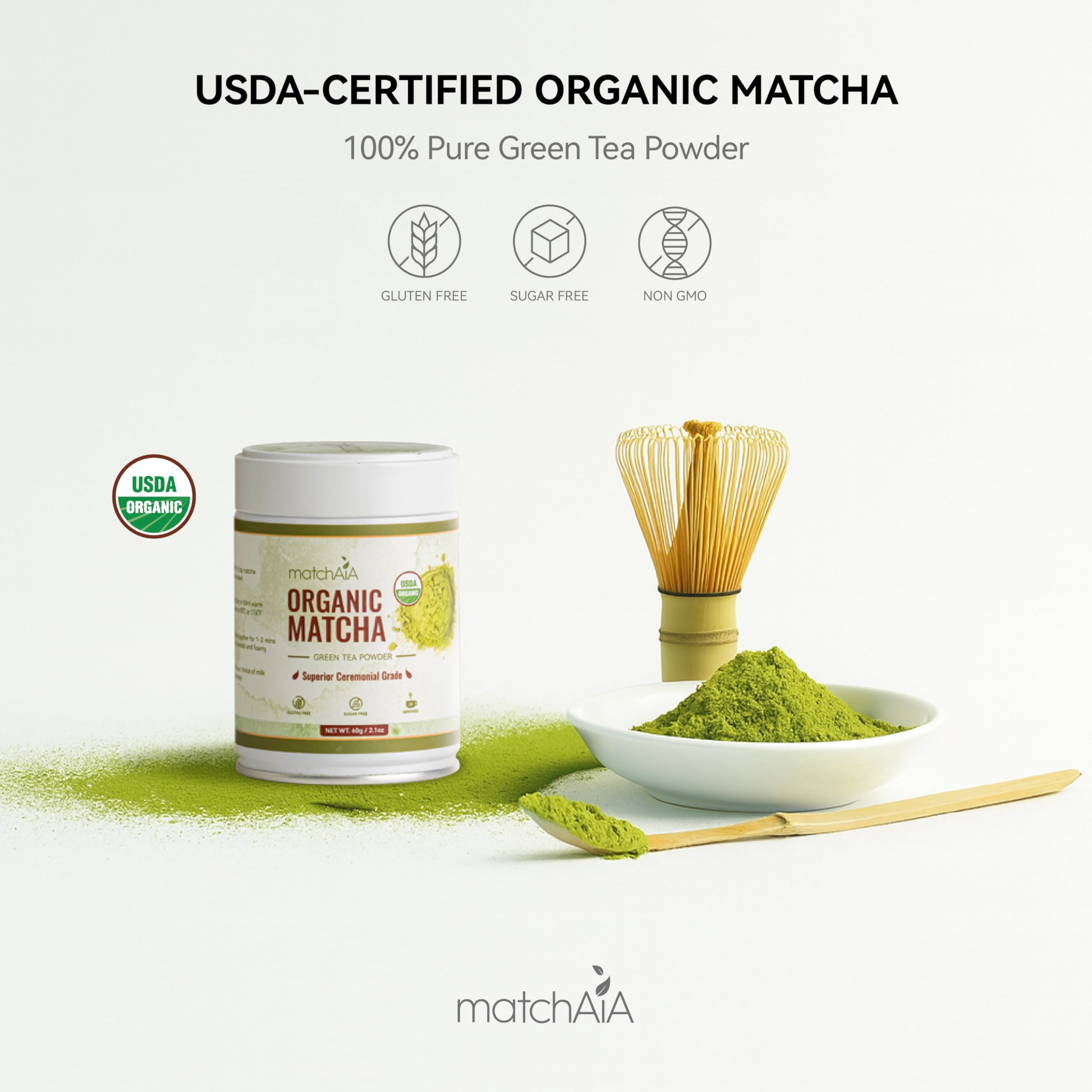 Superior Ceremonial Grade Organic Matcha Powder (60g / 2.1oz Tin Can) MatchAiA