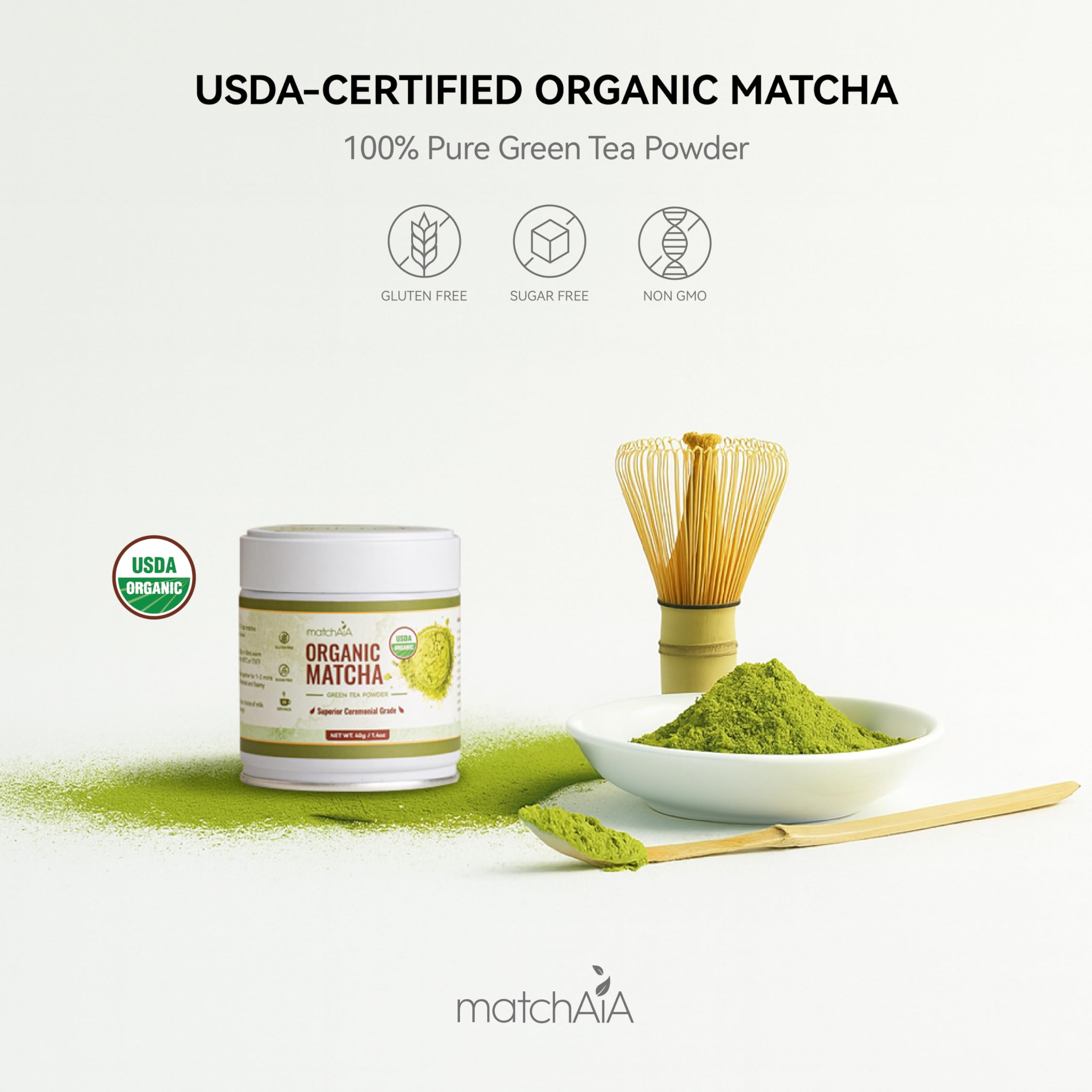 Superior Ceremonial Grade Organic Matcha Powder (40g / 1.4oz Tin Can) matchaia