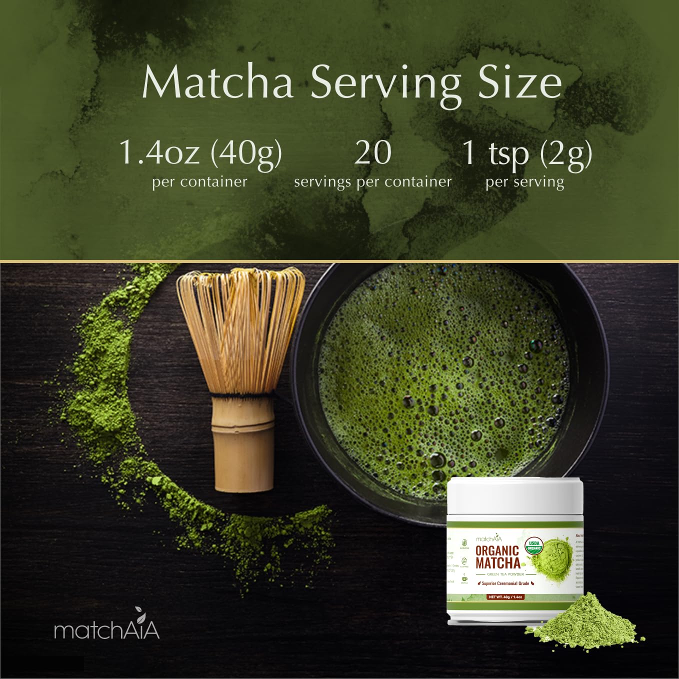 Superior Ceremonial Grade Organic Matcha Powder (40g / 1.4oz Tin Can)