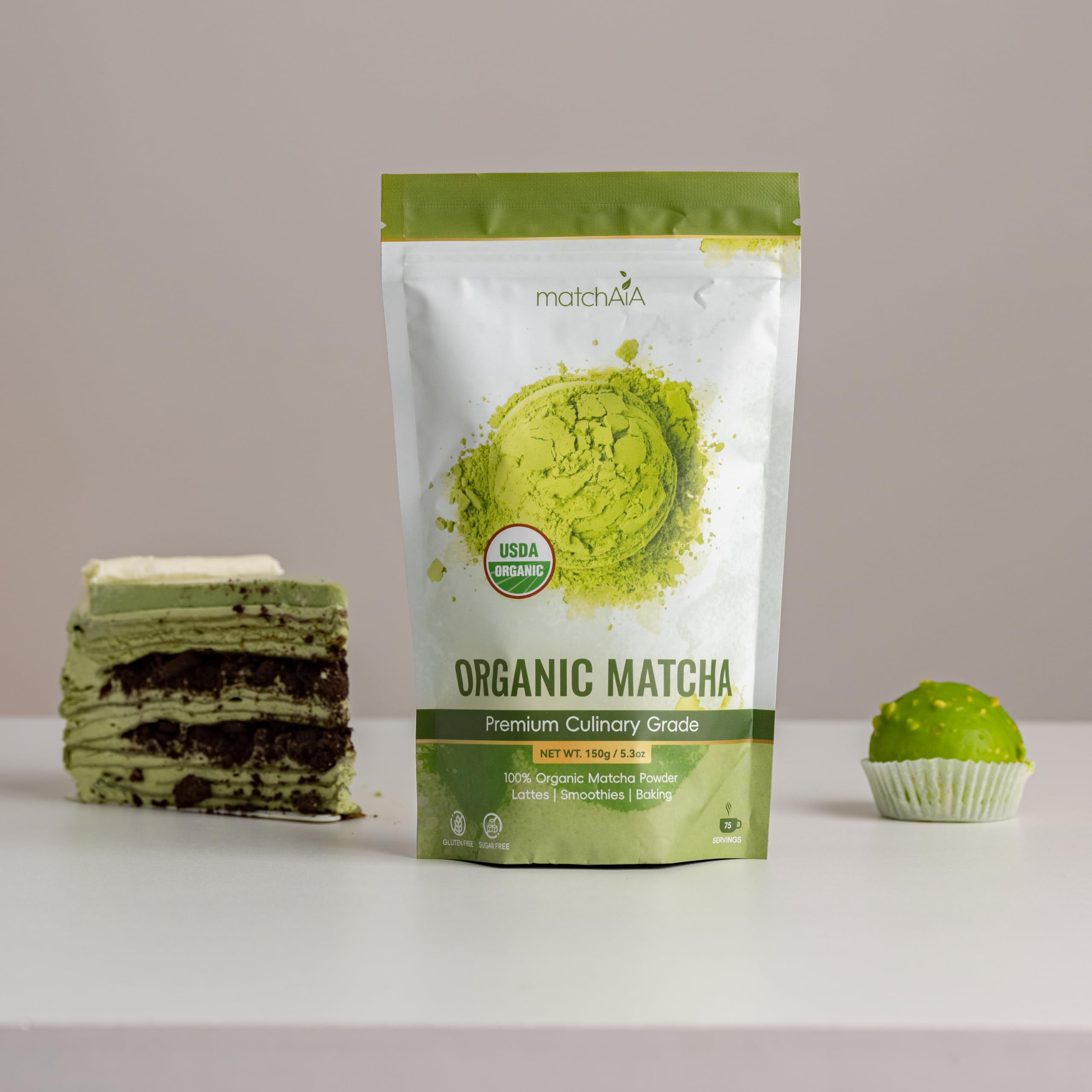 Premium Culinary Grade, 100% Pure Green Tea Powder, Perfect for Lattes, Smoothies, Desserts and Baking (60g / 2.1oz Pouch)