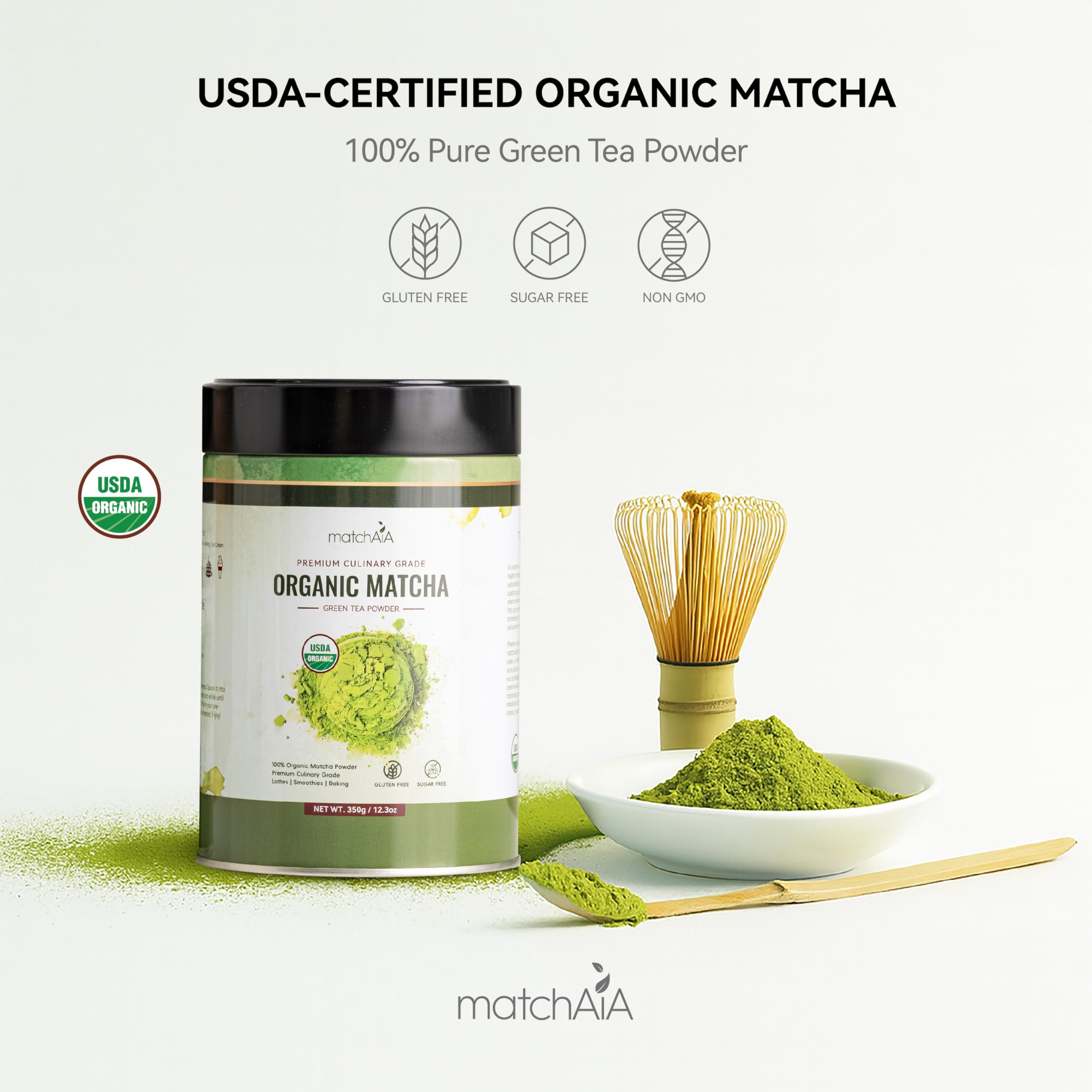 Premium Culinary Grade, 100% Pure Green Tea Powder, Perfect for Lattes, Smoothies, Desserts and Baking (60g / 2.1oz Pouch) matchaia