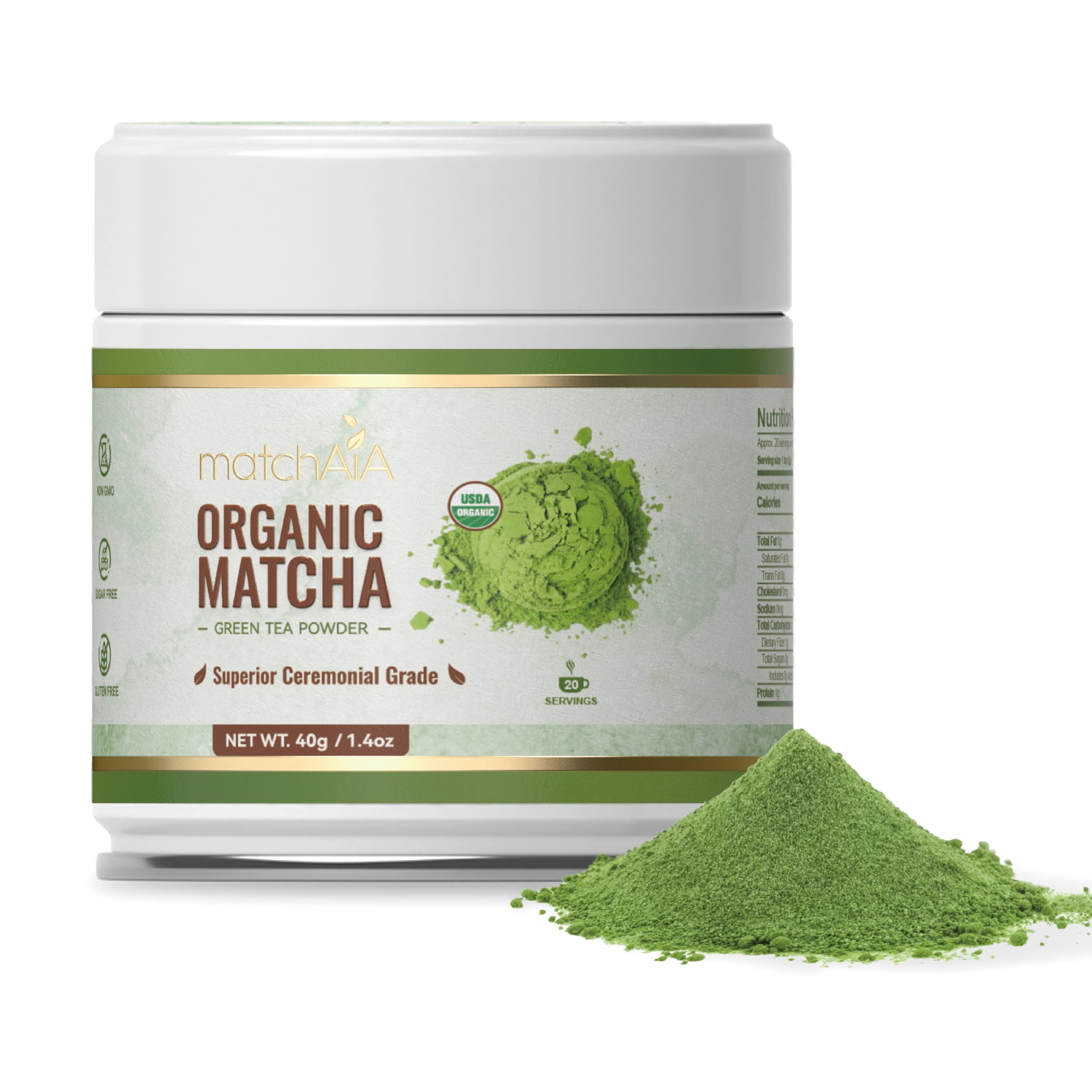 MatchAiA Organic Ceremonial Matcha Green Tea Powder - Superior Ceremonial Grade, First Spring Harvest, USDA Certified, 100% Pure - Sugar Free, Gluten Free matchaia