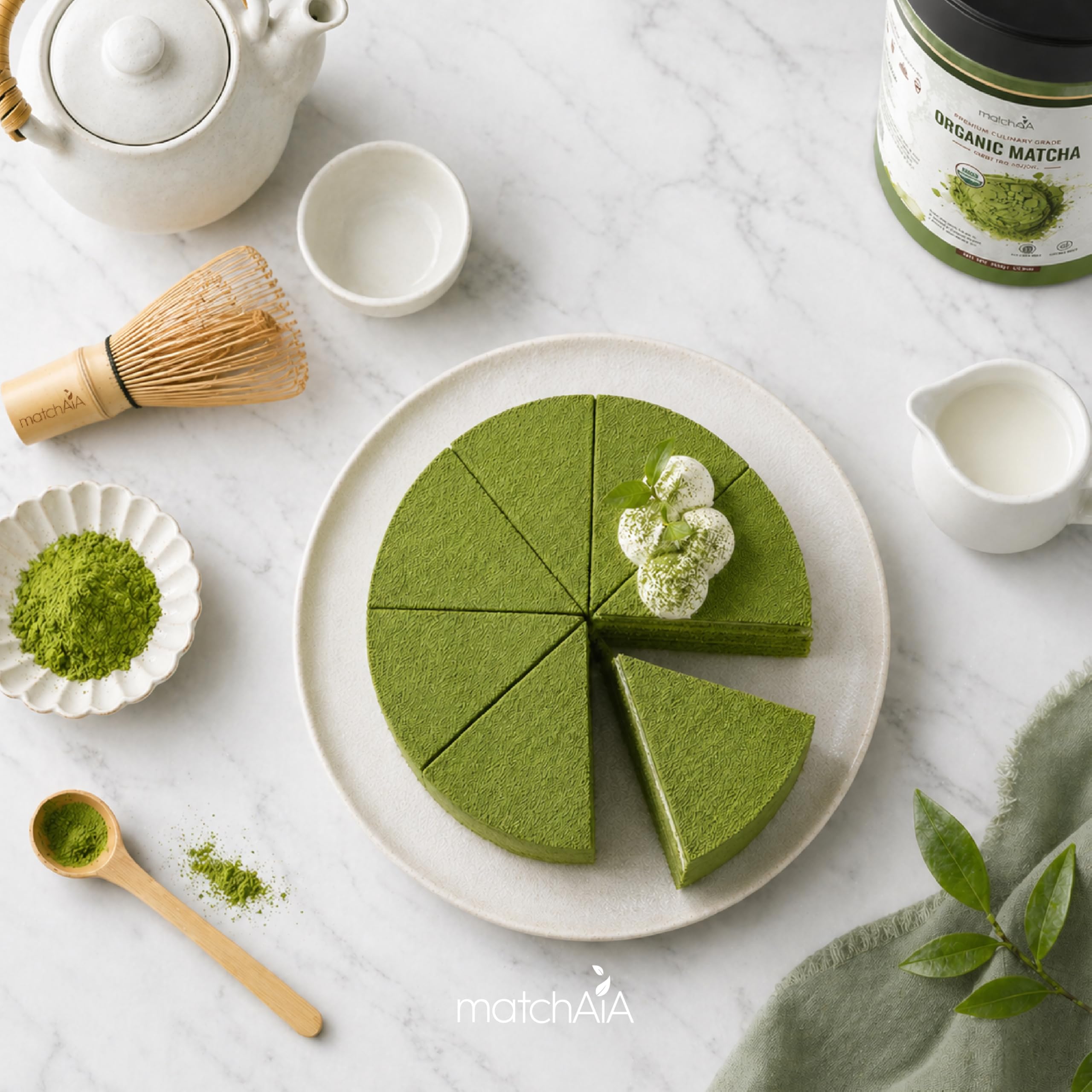 MatchAiA Organic Matcha Green Tea Powder - Premium Culinary Grade, USDA Certified, 100% Pure - Perfect for Lattes, Smoothies, Desserts and Baking - Sugar Free, Gluten Free (350g / 12.3oz Tin) matchaia