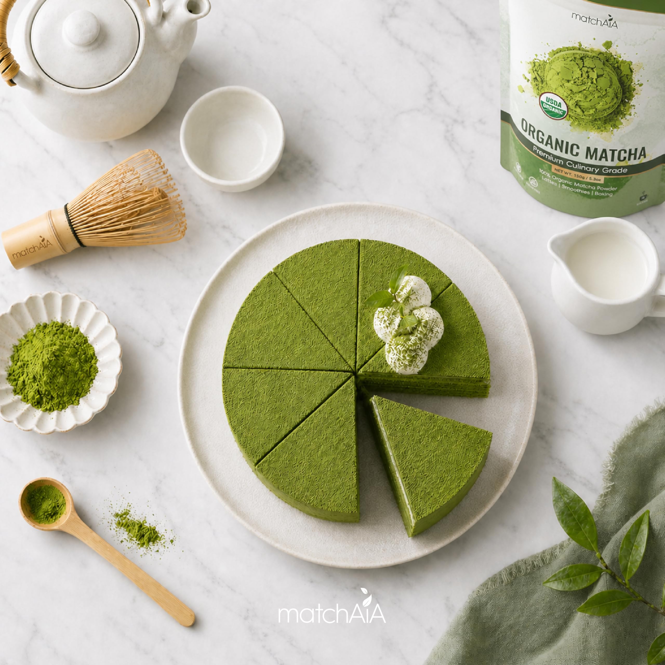 MatchAiA Organic Matcha Green Tea Powder - Premium Culinary Grade, USDA Certified, 100% Pure - Perfect for Lattes, Smoothies, Desserts and Baking - Sugar Free, Gluten Free matchaia