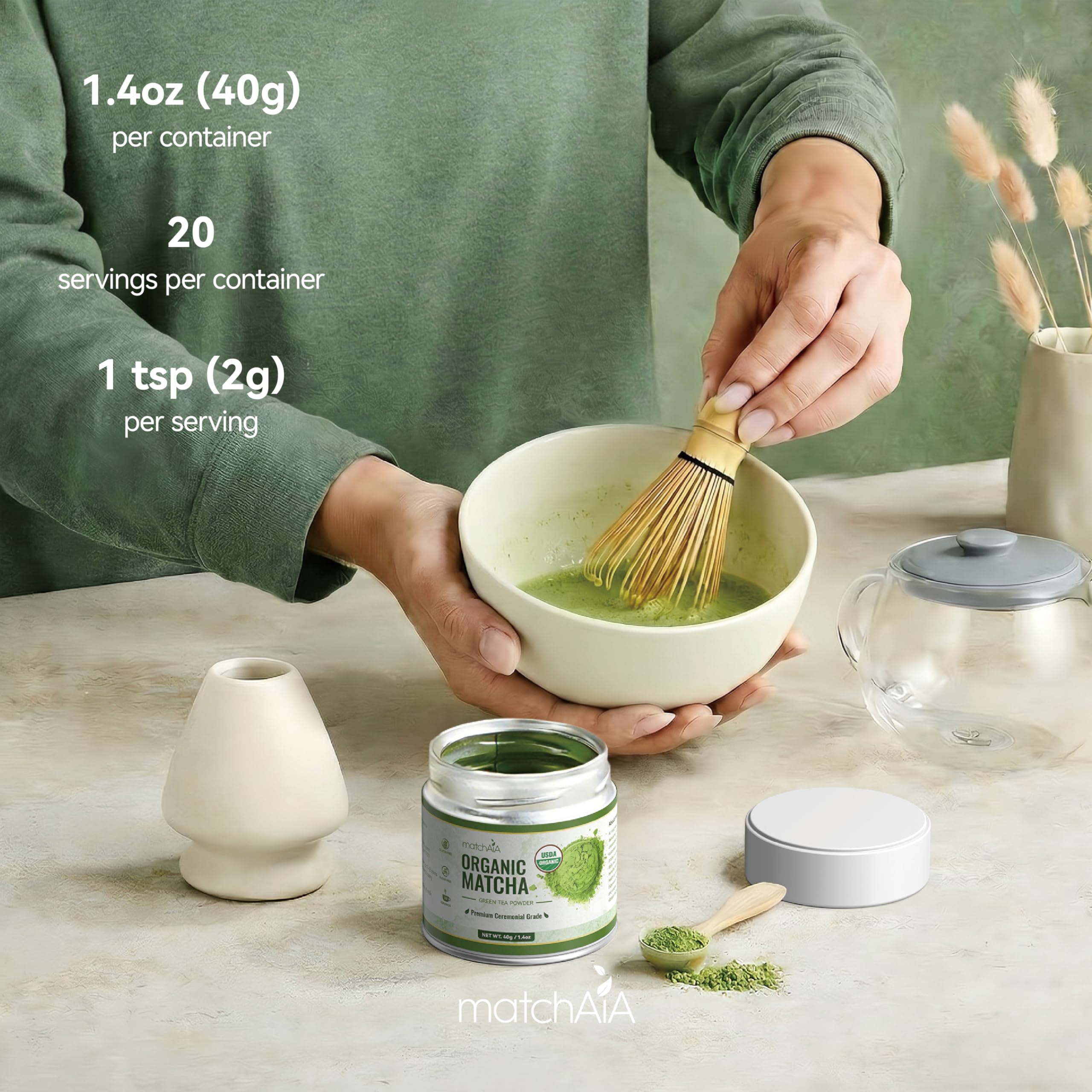 Premium Ceremonial Grade Organic Matcha Powder (40g / 1.4oz Tin Can) matchaia