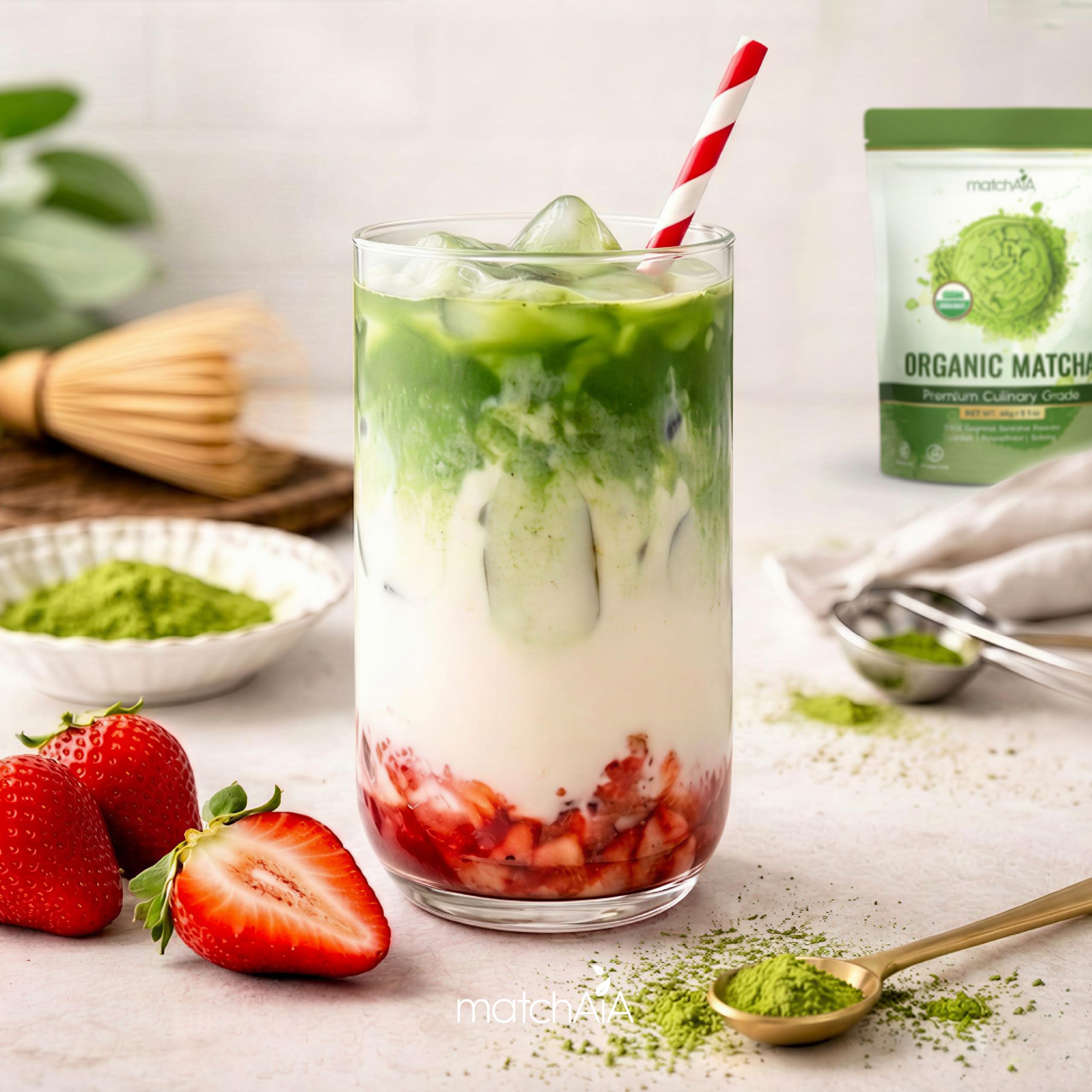 MatchAiA Organic Matcha Green Tea Powder - Premium Culinary Grade, USDA Certified, 100% Pure - Perfect for Lattes, Smoothies, Desserts and Baking - Sugar Free, Gluten Free matchaia