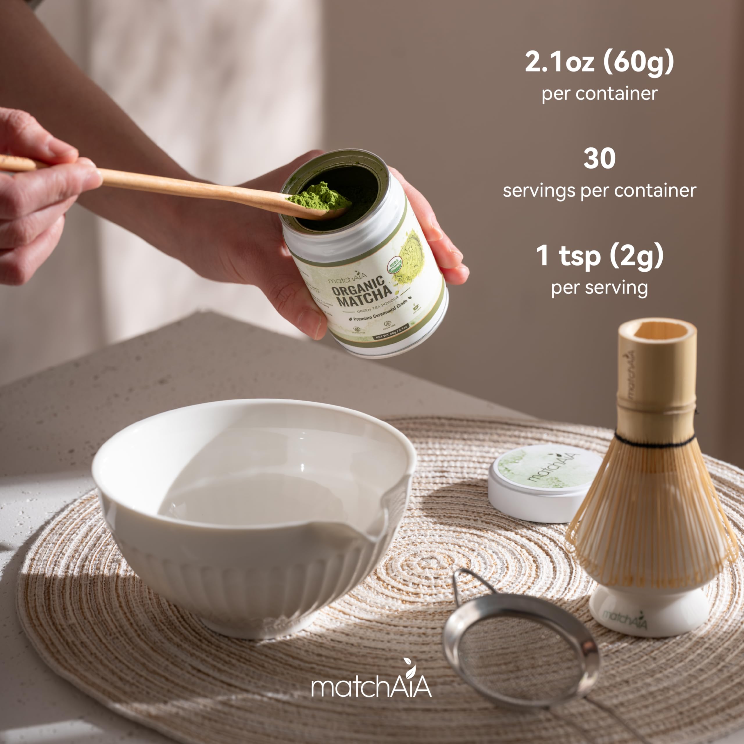 Premium Ceremonial Grade Organic Matcha Powder (60g / 2.1oz Tin Can) matchaia