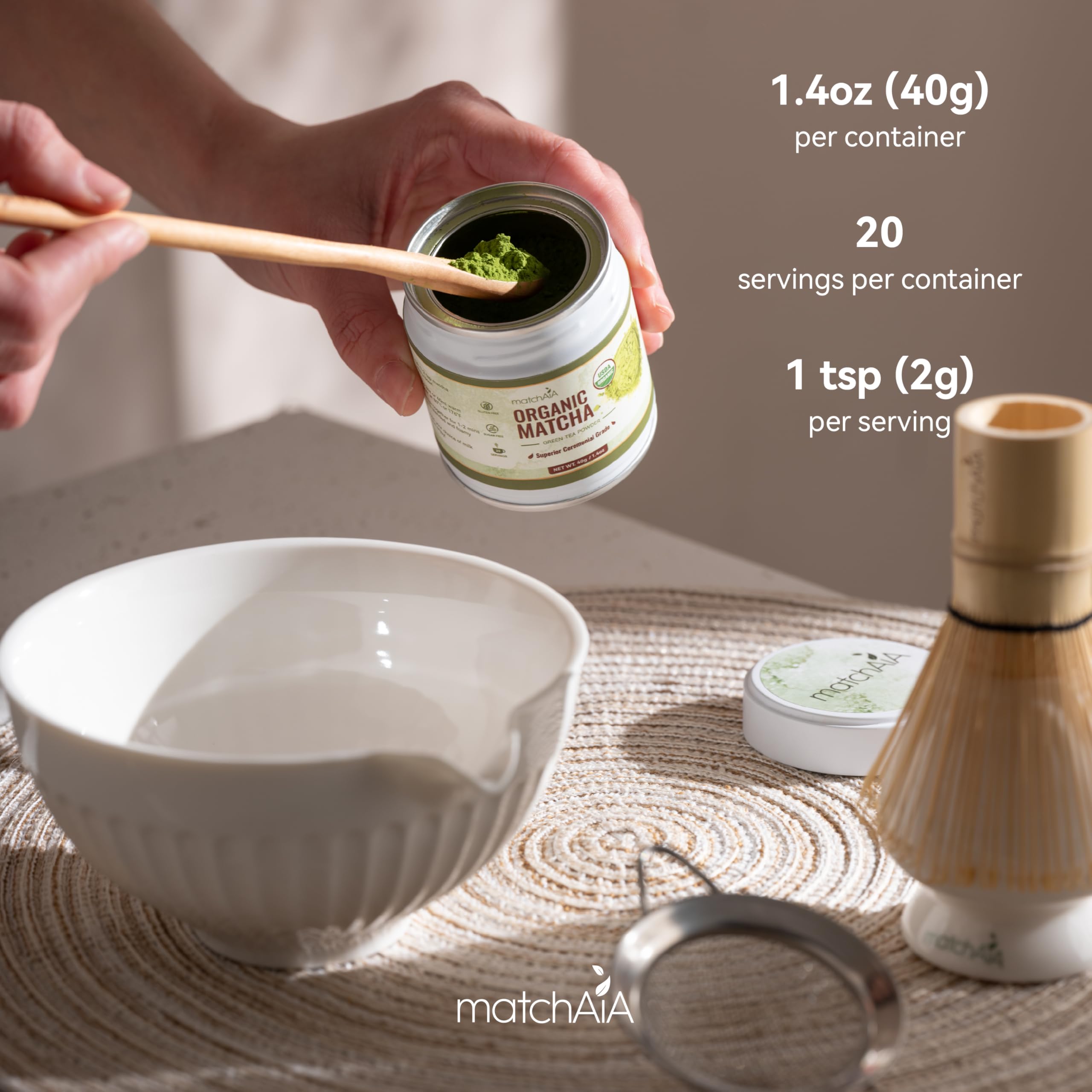 Superior Ceremonial Grade Organic Matcha Powder (40g / 1.4oz Tin Can) matchaia