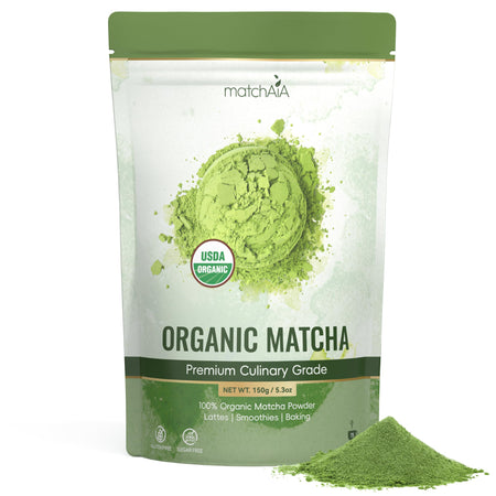 MatchAiA Organic Matcha Green Tea Powder - Premium Culinary Grade, USDA Certified, 100% Pure - Perfect for Lattes, Smoothies, Desserts and Baking - Sugar Free, Gluten Free matchaia