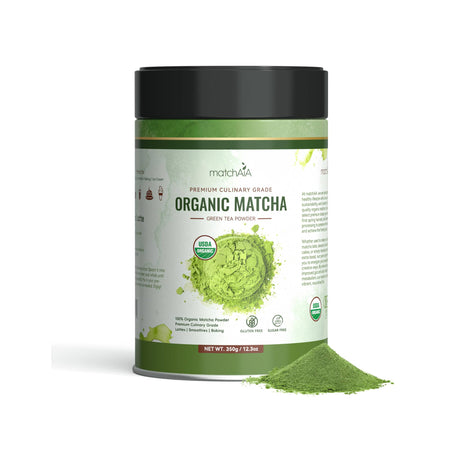 MatchAiA Organic Matcha Green Tea Powder - Premium Culinary Grade, USDA Certified, 100% Pure - Perfect for Lattes, Smoothies, Desserts and Baking - Sugar Free, Gluten Free (350g / 12.3oz Tin) matchaia