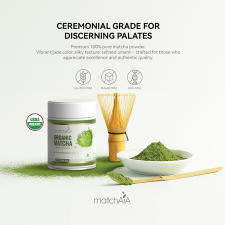 MatchAiA Organic Ceremonial Matcha Green Tea Powder - Premium Ceremonial Grade, First Spring Harvest, USDA Certified, 100% Pure - Sugar Free, Gluten Free matchaia