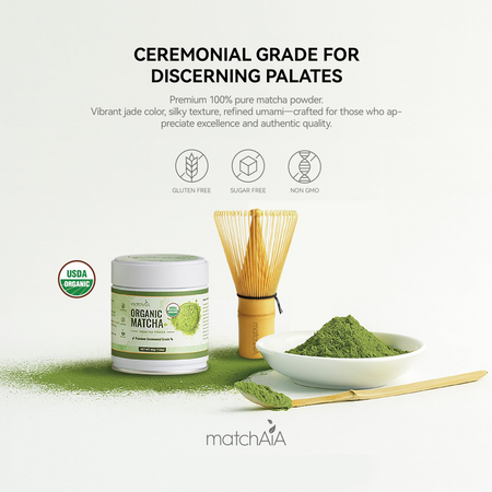 MatchAiA Organic Ceremonial Matcha Green Tea Powder - Premium Ceremonial Grade, First Spring Harvest, USDA Certified, 100% Pure - Sugar Free, Gluten Free matchaia